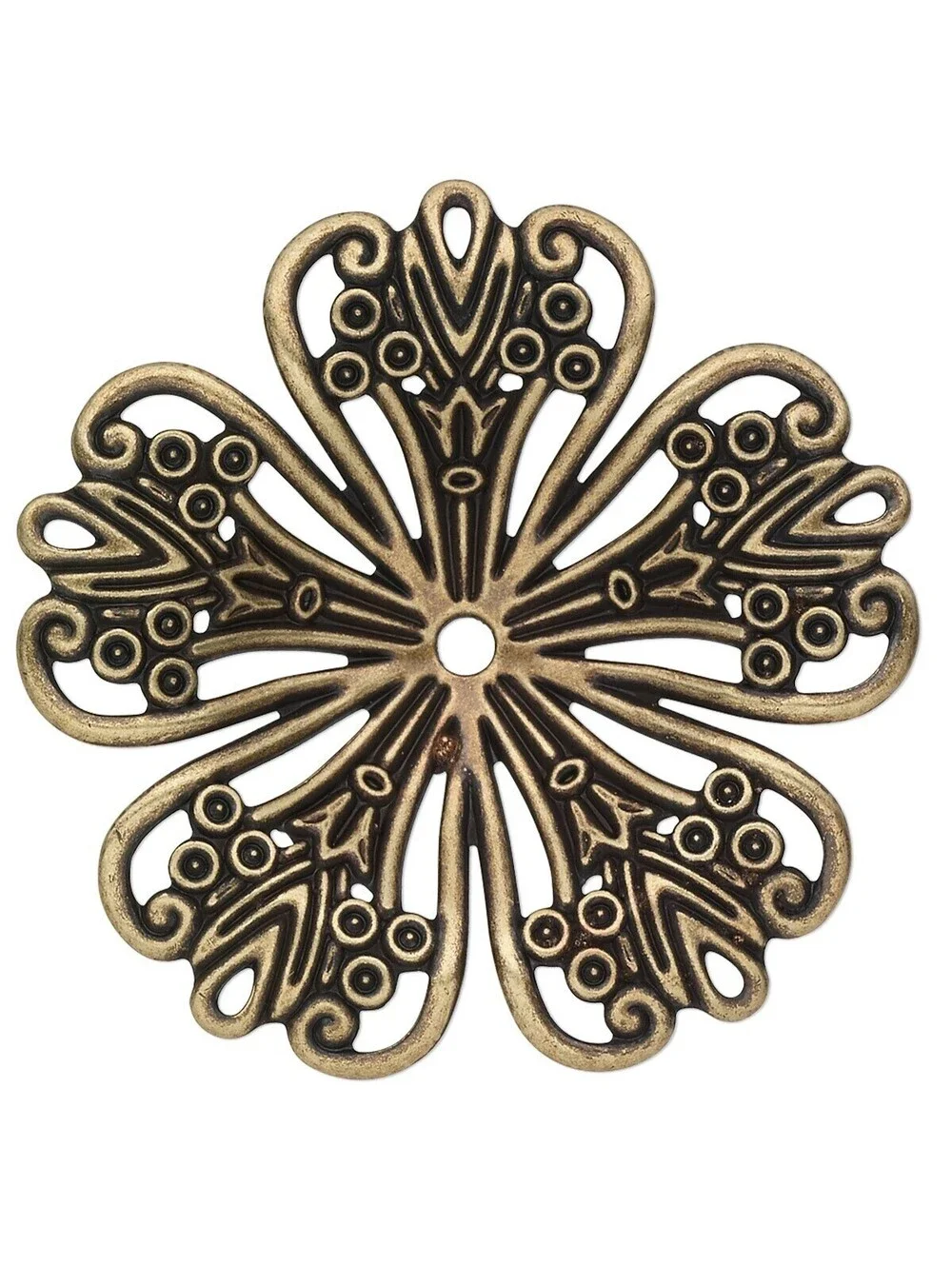 Fancy Concave 5-Petal Flower 42mm Antique Brass Bronze Filigrees Pendants 2 pcs
